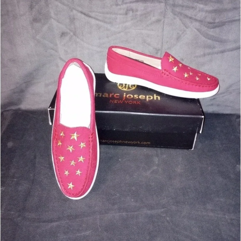MARC JOSEPH Red Leather Driver with Gold Star Detail Loafer Size 2 NIB